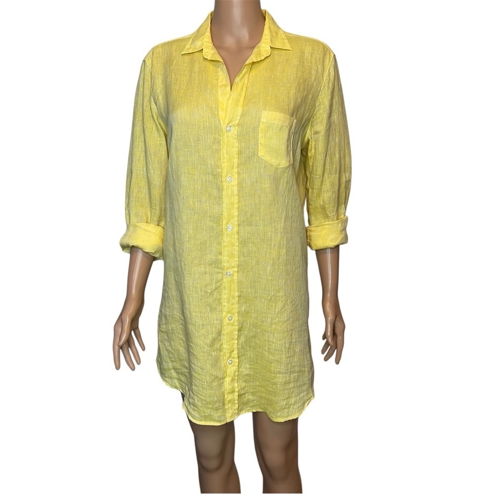 Frank & Eileen Linen Mary Shirt Dress Bright Yellow Size Small Casual Resortwear